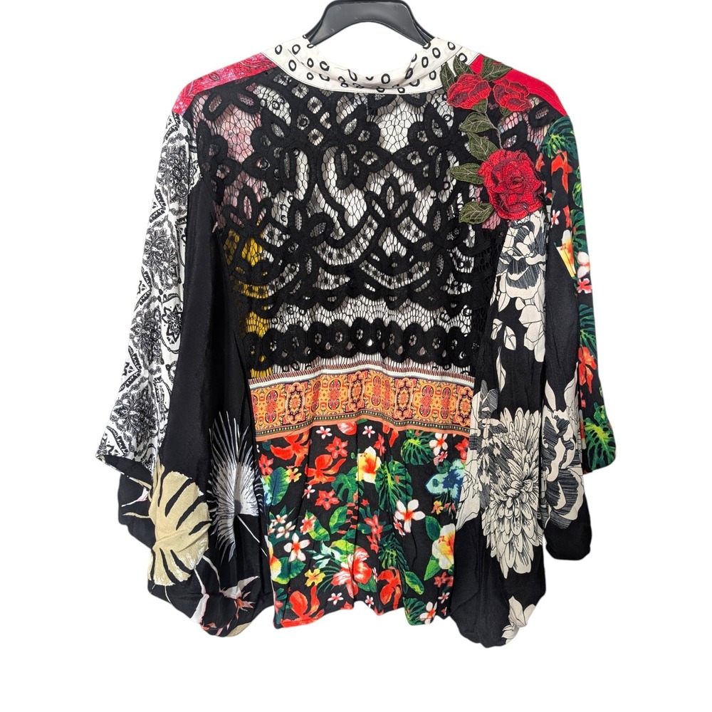 John Mark Kimono Cardigan Multi Viscose Rayon Patchwork Lace Floral Excellent L
